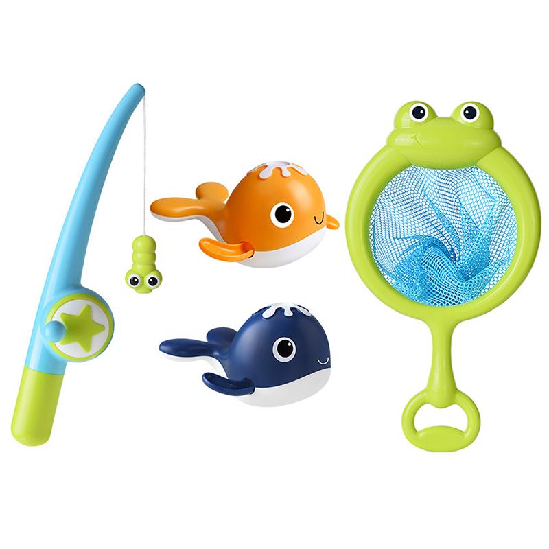 Magnet Infant Bath Fishing Playthings Wind-up Swimming Whales Bathtub Toy Fishing Games Water Tub Playthings Kit featuring Fishing Pole Net ideal for
