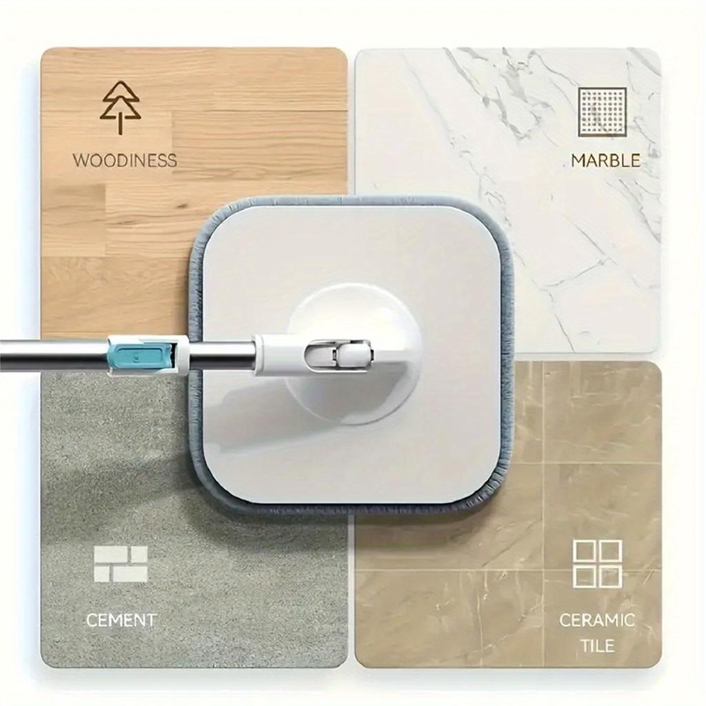 1pc Adjustable Spin Mop and Bucket Set with 1 Reusable Microfiber Pad, 360-Degree Swivel Head, Efficient Cleaning for Home Use, Plastic Material
