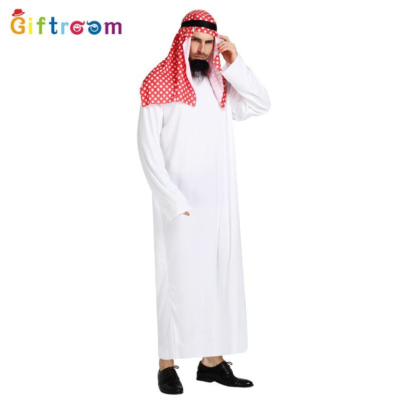 Party Costume Middle East Dubai Prince Adult Men's White Arabian Red Headscarf Performance Stage Costume