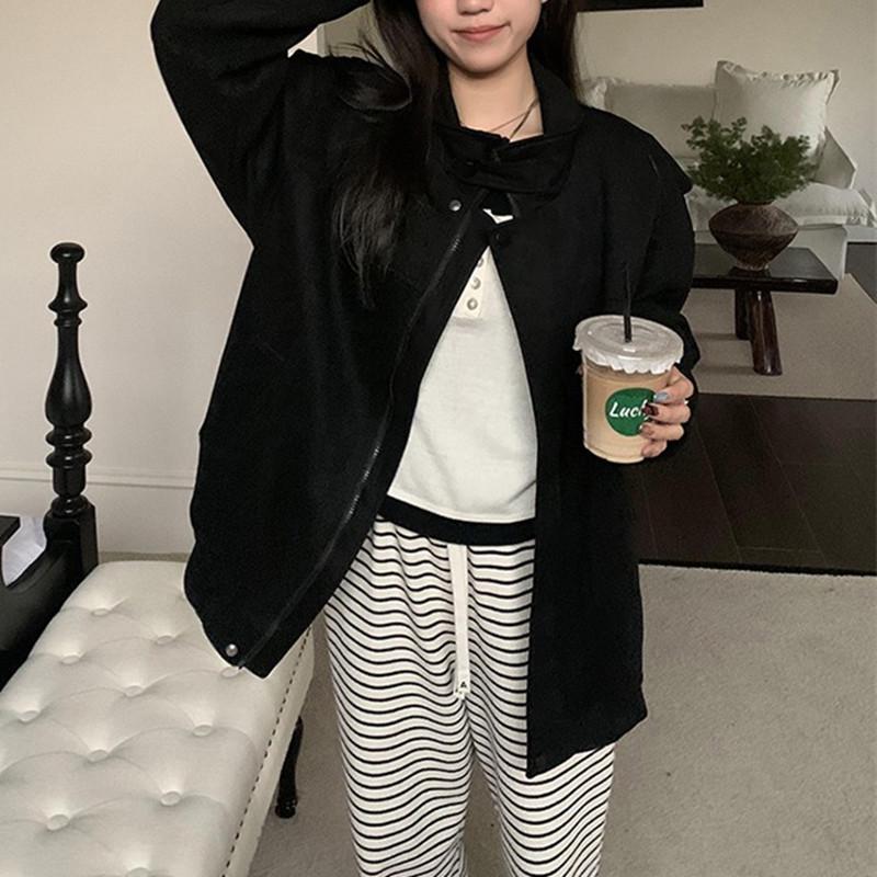 Unisex Retro Suede Autumn/Winter Jacket - Loose Fit, Slimming, Versatile, Trendy Stand-Up Collar, Cotton-Padded Workwear Design.
