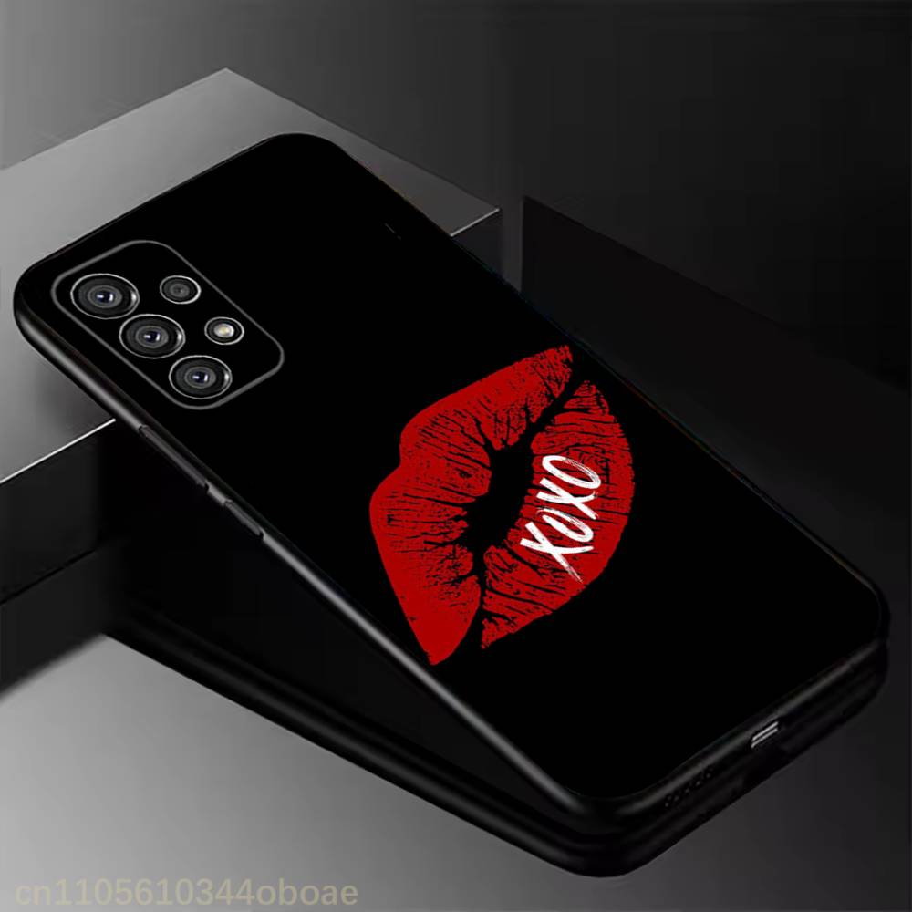 Red Lip  Phone Case For Samsung Galaxy A13,21s,22,31,32,52,53,71,80,A91 Soft Black Shell