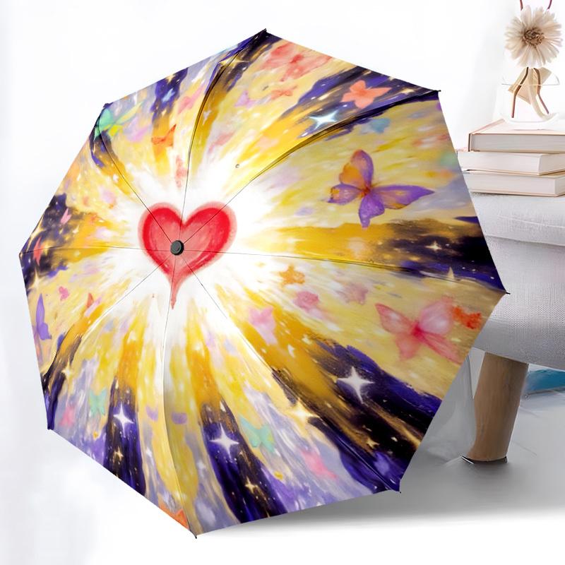 

1pc Heart Butterfly Mandala Automatic Folding Umbrella Durable Iron Frame,All Seasons Home Travel Outdoor Multifunctional Umbrella yy251115066