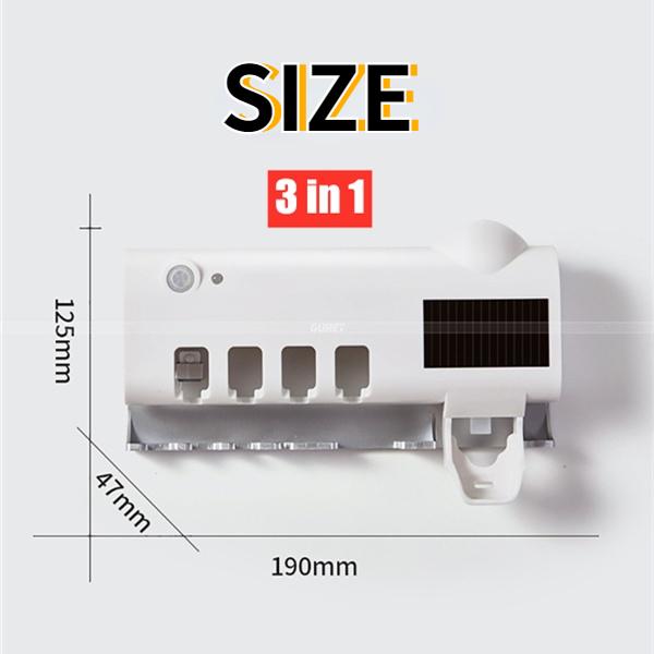 Stérilisateur de brosse à dents 3 en 1 à lumière UV, distributeur automatique de dentifrice, support de brosse à dents intelligent, organisateur de dentifrice, ensemble de salle de bain solaire