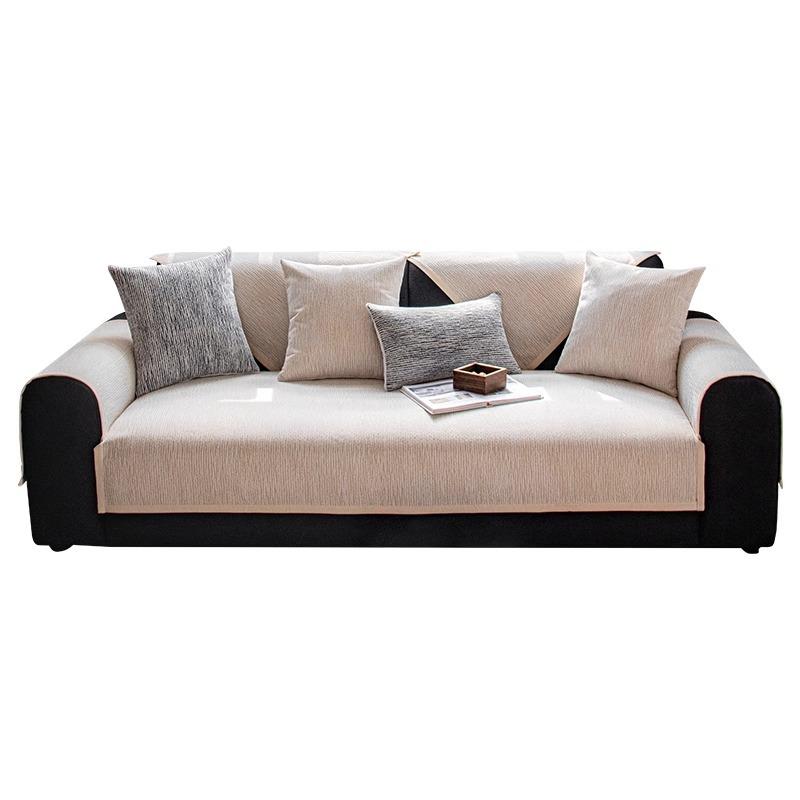 Light French Chenille Leather Sofa Cushion, Universal In All Seasons  New Seat Cushion, Non-Slip Cover, High-Grade Cover Cloth Towel