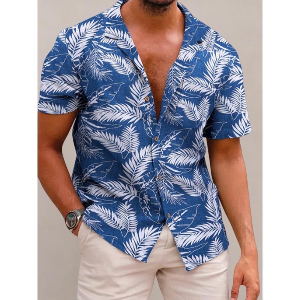 

Летняя американская повседневная гавайская мужская рубашка с коротким рукавом с принтом, пляжная рубашка S синий