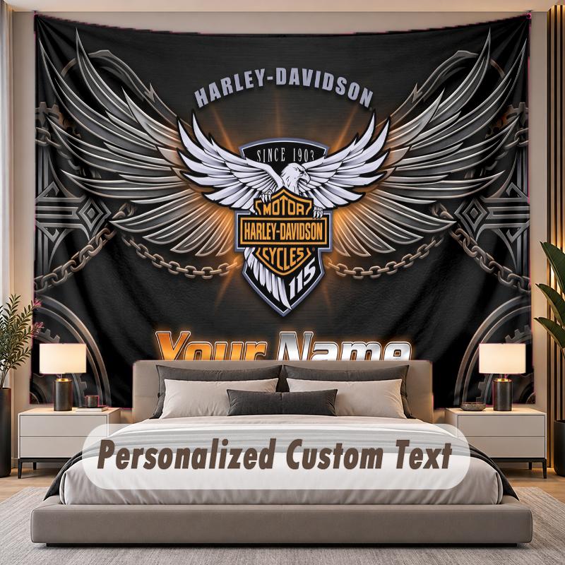 Custom Name Text Tapestry Harley-Davidson Personalized Polyester Wall Tapestry For Bedroom And Room