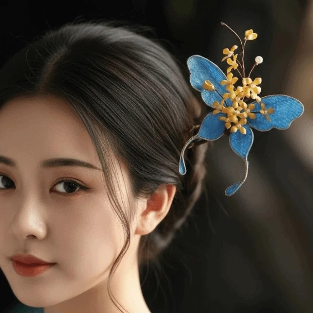 Beautiful Hanfu Butterfly Hair Fork Beads Exquisite Fairy Side Clips  Women