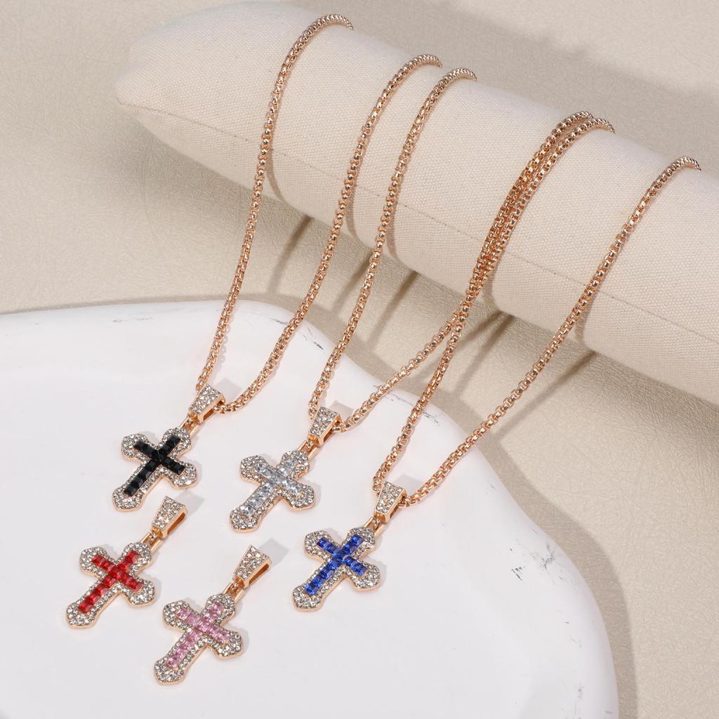 Hip Hop Zircon Cross Necklace: Versatile Titanium Steel Pendant Choker