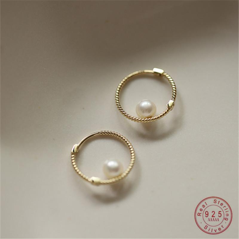 925 Sterling Silver Hoop Twist Shell Pearl Stud Earrings for Women Korean 14K Gold Plated Jewelry Accessories