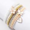 Fashion Heart-shaped Butterfly Flower Pendant Bracelet Bohemian Seed Bead Stacked Bracelet Women's Summer Beach Party Zircon