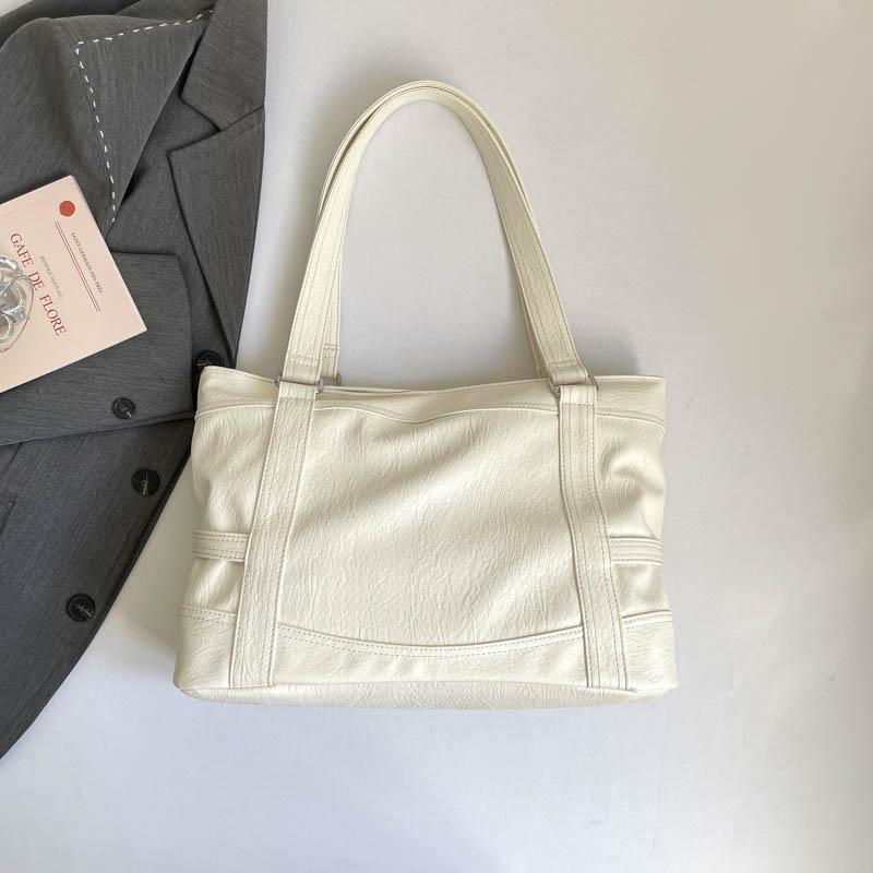 Large Leather Tote Bag with Front Zip Pocket and Adjustable Straps Stylish Women's Everyday Shoulder Bag