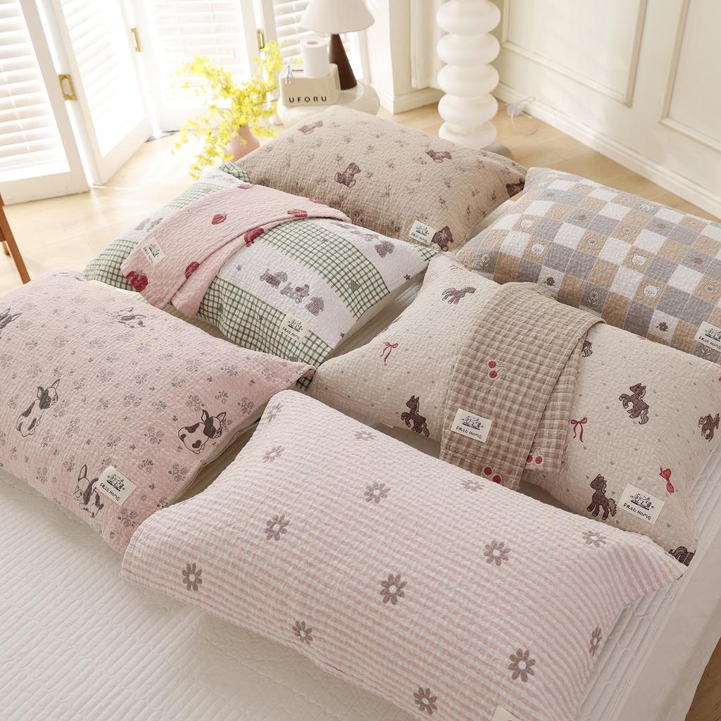 Cartoon Cotton Pillowcase Set - Soft, High-Density Gauze for Home or Dorm Use