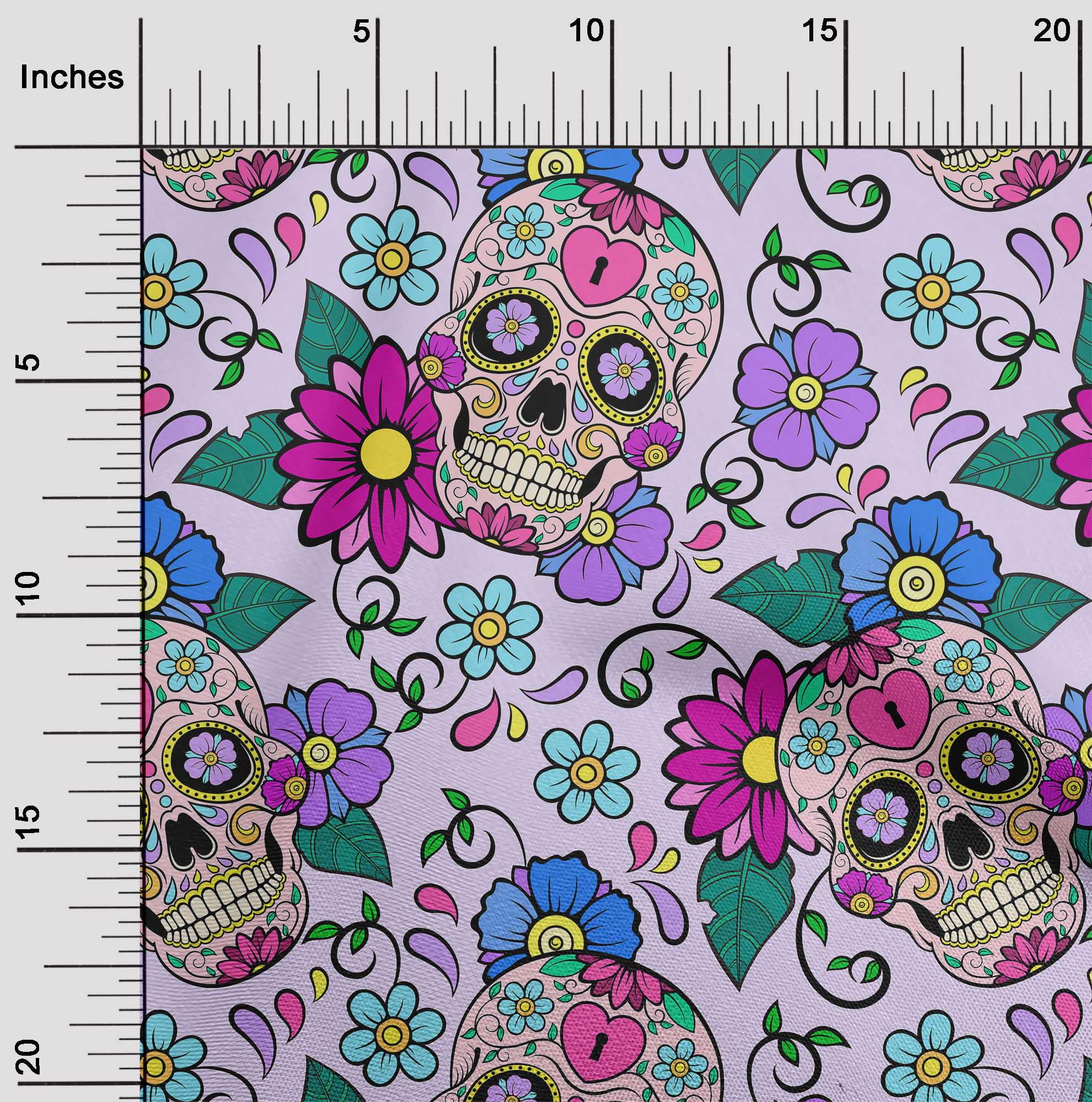 

oneOone Жоржет Віскоза Бежева тканина Сукня з квітковим орнаментом і черепом Тканина з принтом Тканина у дворі 42 дюйми 42 Inch Wide - Viscose Chiffon пастельні фіолетовий колір