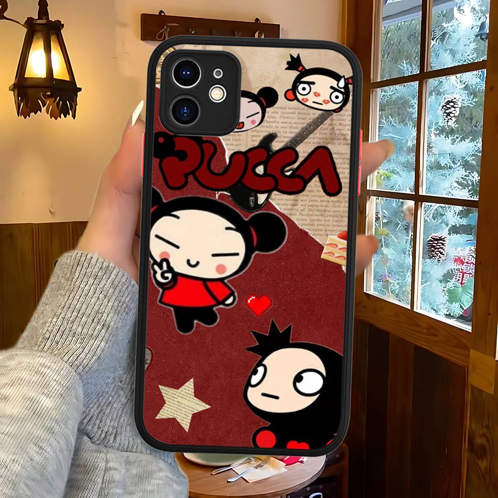 Popular Animation P-Pucca For IPhone 15 16 Pro Max 11 12 13 14 XS XR X Plus 16E Matte Translucent Phone Cover