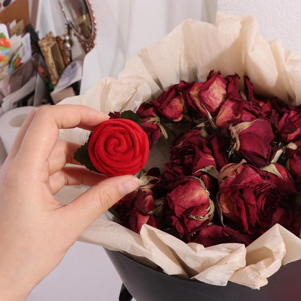 Red Flower Stem Jewelry Box Velvet Engagement Rings Box Romantic Wedding Ring Holder  Wedding