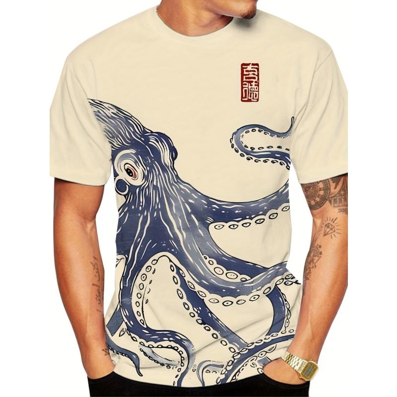 Summer Loose Short Sleeve Tees Round Neck Sportwear Tops3D Printed Panda Face T-Shirt For Men Cat Tentacles Pattern T-Shirts