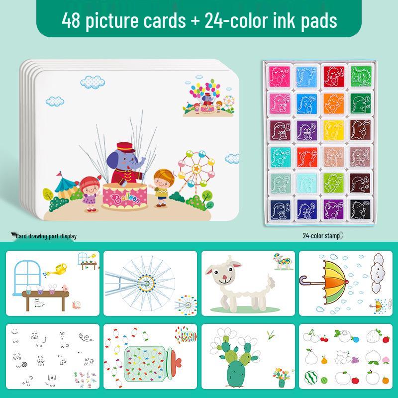 24-Color Children's Finger Painting Inkpad Set - Includes Stamp Pad, Handprint/Fingerprint Palette for Kindergarten