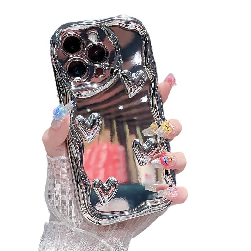 Applicable To IPhone 16 Mobile Phone Case Luxury Electroplated Silicone Love 14Promax Apple 15 Protective Case 13 Creativity