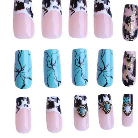 1 Set False Nails with Jelly Glue Chapped Pattern Easy Wearing Fake Nails DIY Nail Art Kit Professional Manicure Tools