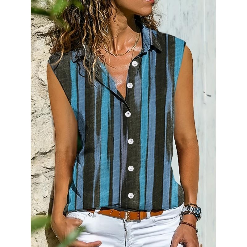 QICED Women's Fashion Casual POLO Neck Short Sleeve Blouses & Shirts