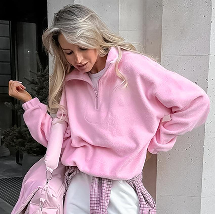 Top Monocolore di Nicchia Autunno e Inverno Stile Semplice e Pigro Felpe Sportive alla Moda da Donna