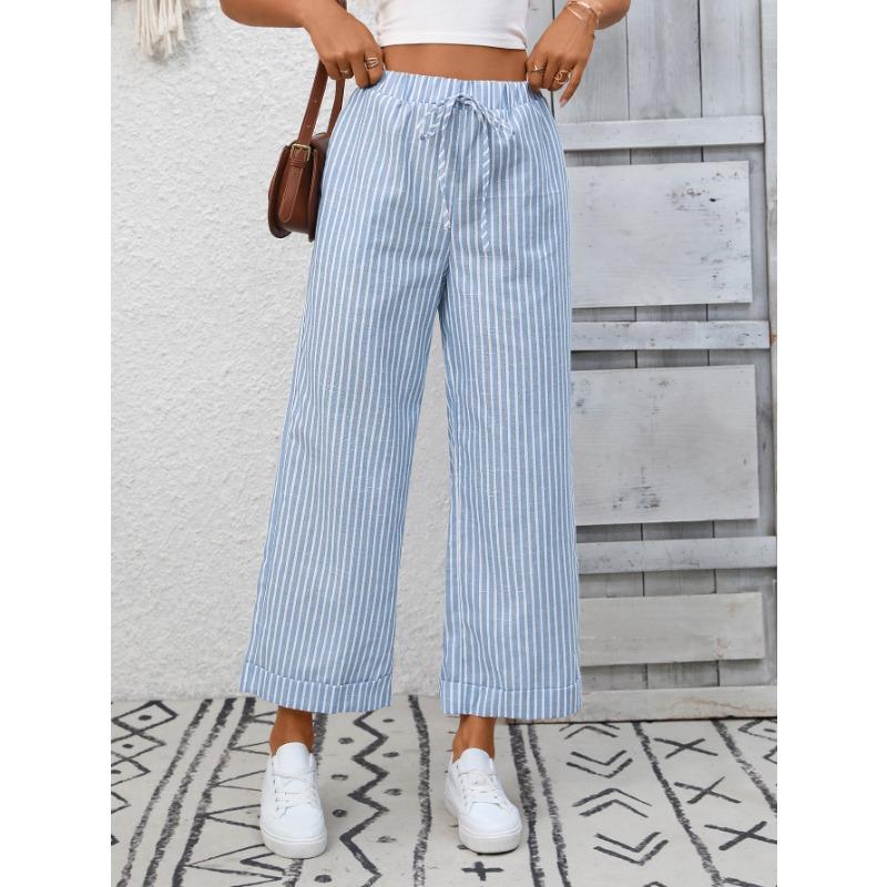 Sommer Neue Damen Gestreifte High Waist Lässige Mode Neun-Punkte-Hose