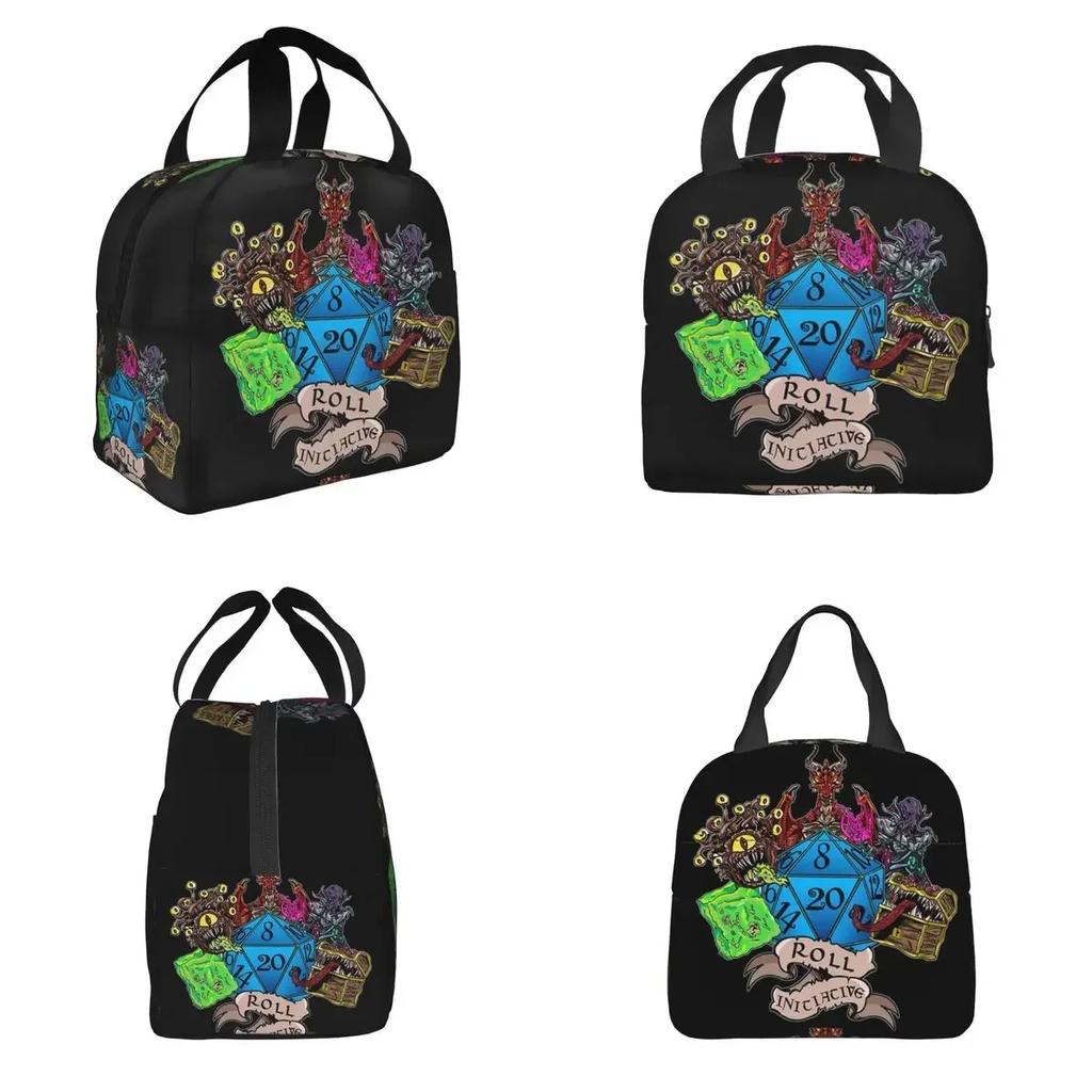 Roll Initiative Dungeon And Dragon Insulated Lunch Bag for Women Kids Portable Food Boxes Thermal Lunch Box Tote