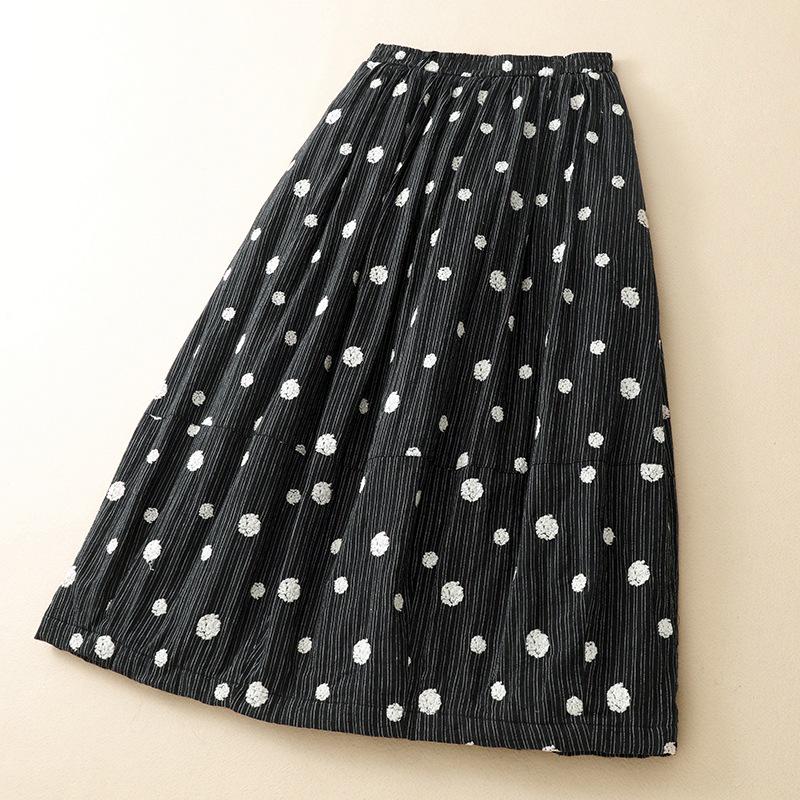2025 Polka Dot Quilted A-line Women's Skirt - Black, Warm, Trendy, Autumn/Winter