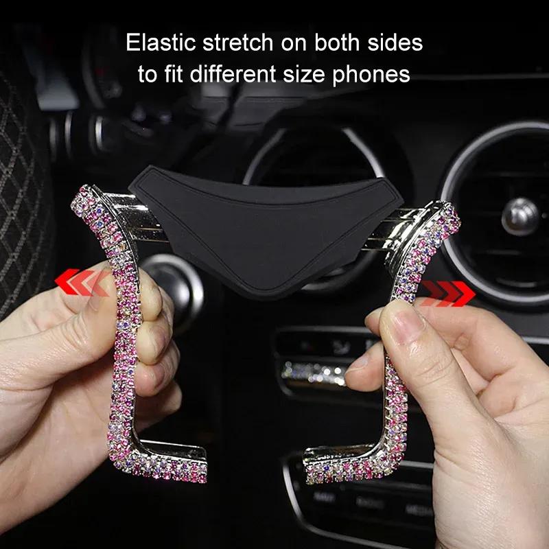 Rhinestone Bling Car Phone Holder, Girls Universal Auto Diamond Air Vent Mount Car Crystal Accessories for Women