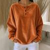 Women's Casual Long Sleeve Button Down Round Neck Loose Fit Top