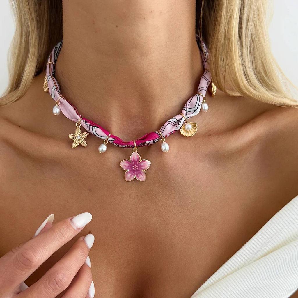 SHIXIN Boho 3 Styles Sunflower Heart Pendant Choker Necklace Women Vintage Elegant Weaving Scarf Chain Aesthetic Wedding Jewelry
