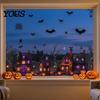 Easy Apply Halloween Decorations 2 Sheets/Set Window Stickers, Retro Haunted Castle Sticker, Static Cling Glass Bat Spider Web Decals, Removable