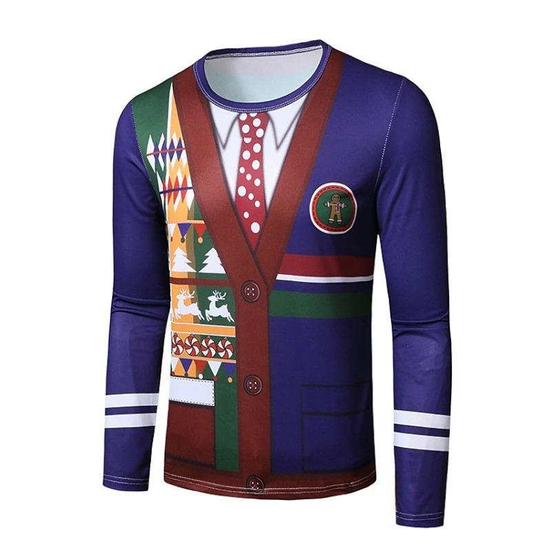 Christmas T-shirts For Men Shirts Tree Snowflake Graphic T-Shirt Cotton O Neck Oversized Long Sleeve Tops Streetwear Men's Shirt