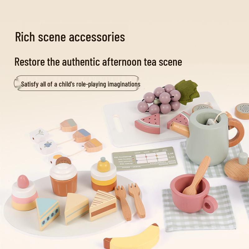 Wooden Afternoon Tea Set for Toddlers: Role-Playing Dessert & Kitchen Toys (0-3 Years) China