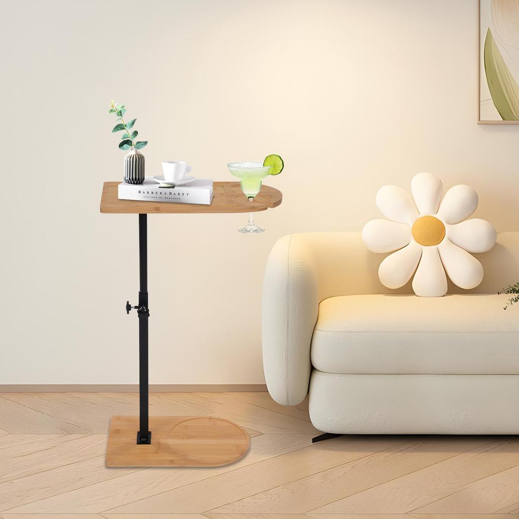 C-Shaped Side Table – Adjustable Height Bamboo & Iron Sofa Table with 360° Rotation – 88 lbs Load Capacity – Natural Wood & Black