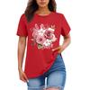 Ladies' Loose Comfortable Casual Fashionable Plant Flower Printed Round Neck Short Sleeved Shirt