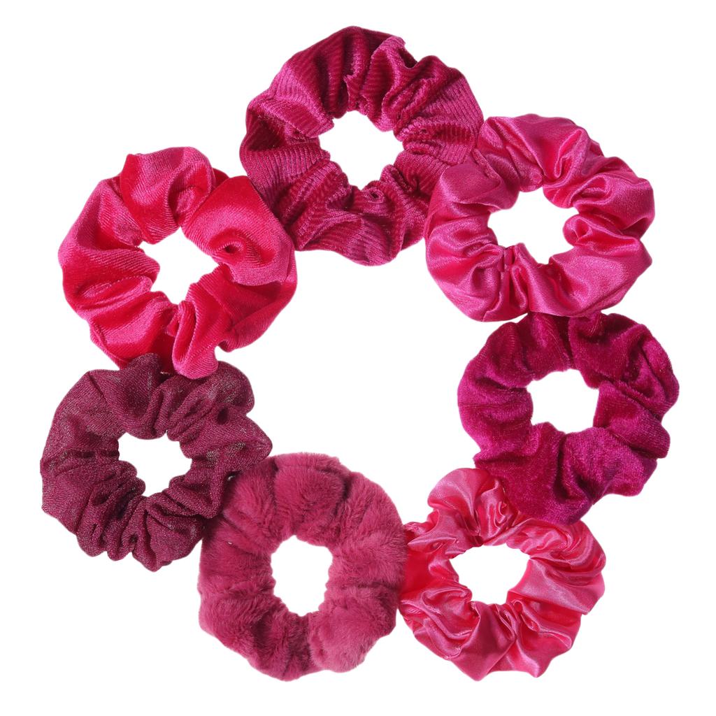 7 Stück/Set Damen Haar-Scrunchies Set Plüsch Uni für Mädchen Pferdeschwanzhalter Druck Floral Ditsy Blume Haargummis Accessoires