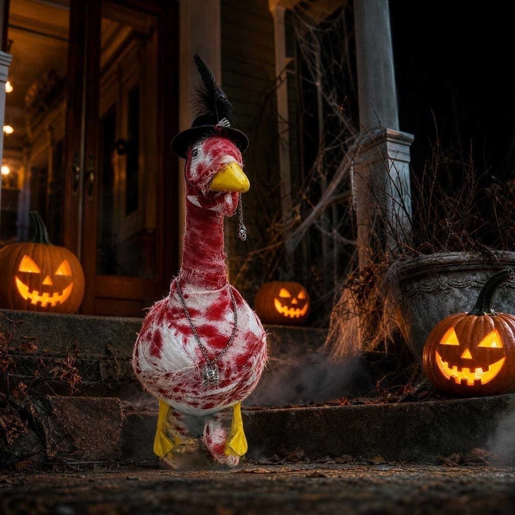 Porch Goose Costume Set with Hat Necklace Feather Accessories and Decorative Wrap for Holiday Seasonal Display