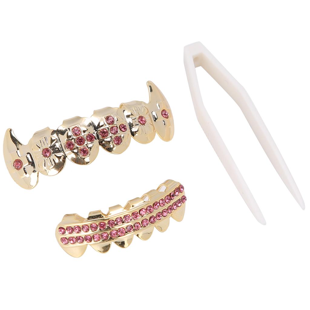 Gold Teeth Brace Set Metal Teeth Decoration Jewelry for Halloween Party Hip Hop ShowPink