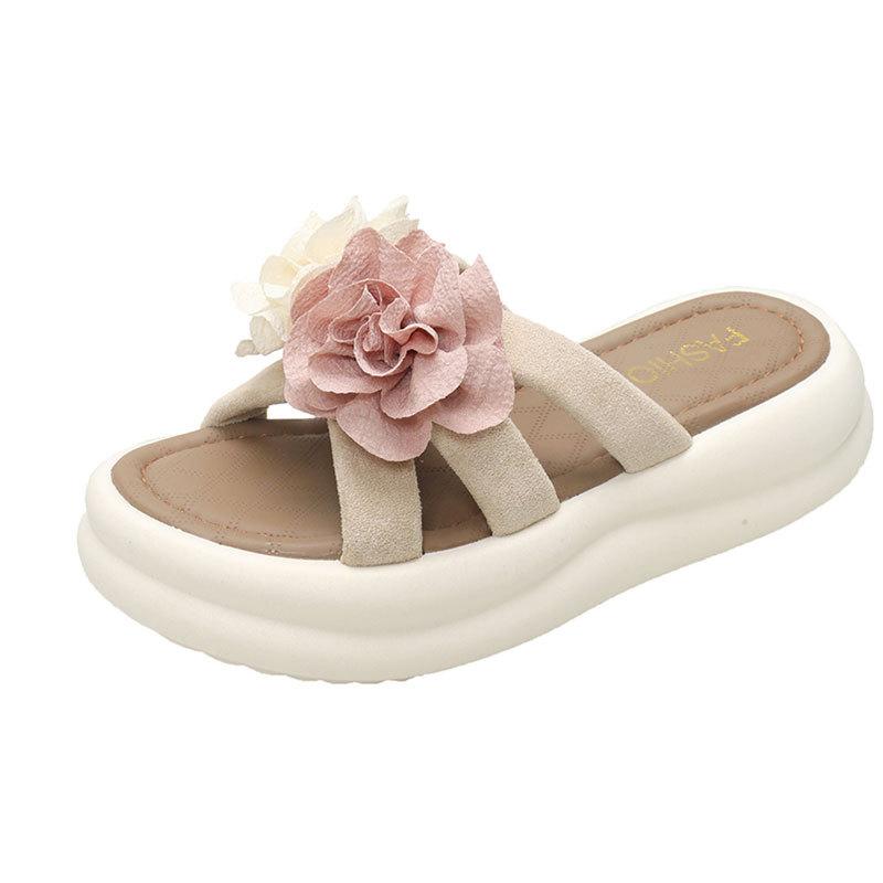 Fashion fairy 2025 one word cool summer new female summer versatile beach muffin soft bottom flower one word slippers