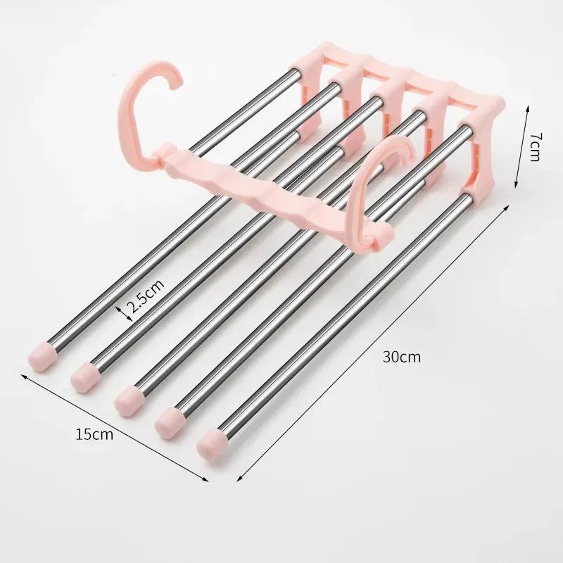 5 In 1 Multilayer Trouser Rack Retractable Stainless Steel Folding Pant Rack Baby Hanging Towel Drying Racks Closet Organizer