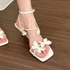 2025Fairy Style Pink Strappy Sandals with Bow and Cross Straps High Heels Summer Sandals