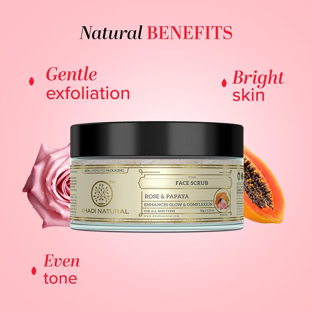 Khadi Natural Rose & Papaya Face Scrub 50g Pack Ayurvedic Exfoliator for Smooth Radiant Skin