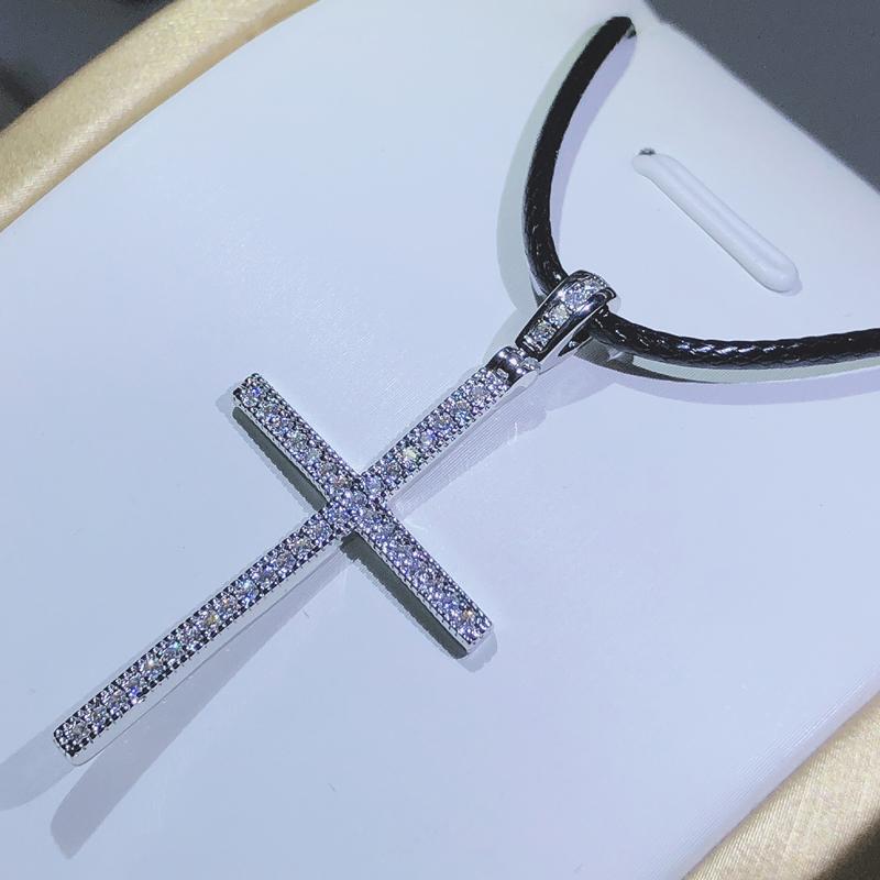925 Sterling Silver Islamic Cross Necklace White Zircon Glittering Cross Pendant Ladies Religious Jewelry Gift