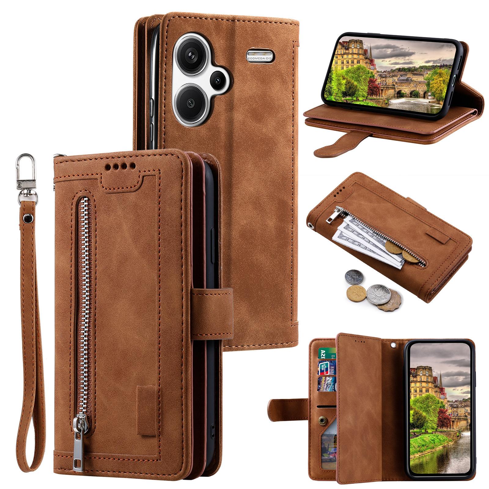 

Для Xiaomi Redmi Note 13 Pro + 5G чехол с 9 слотами для карт и подставкой кожаный чехол для телефона в стиле ретро Brown