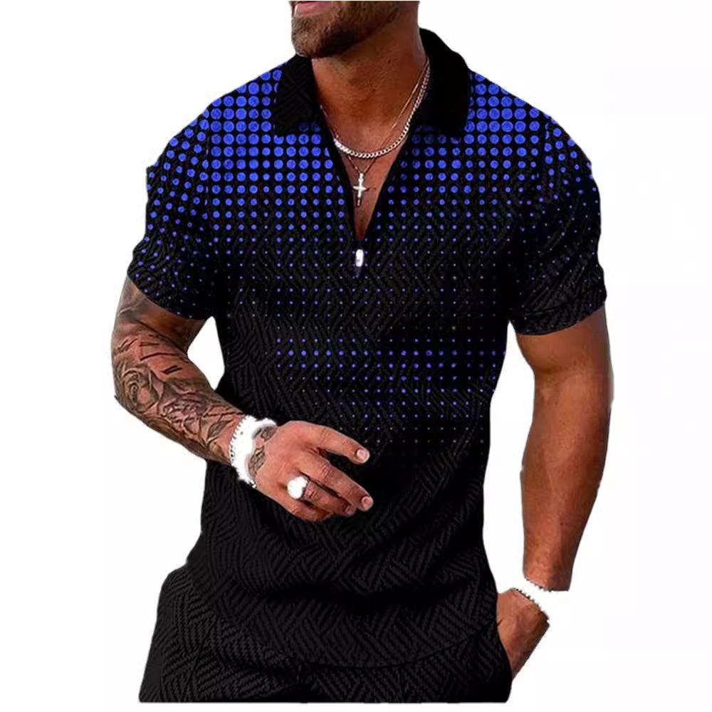 Pánské letní polo tričko s krátkým rukávem a puntíkovaným potiskem, pánské tílko s polo tričkem