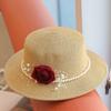 Rose Manor~ Romantic Temperament Pearl Chain Seaside Holiday Straw Hat Women's Spring and Summer Sunscreen Flat Top Hat