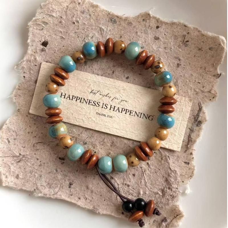 Boho Keramik Perlen Armband für Damen Zartrosa Rund mit Marmor Quadratischen Perlen, Elastisches Dehnbares Design für den Alltag & Geschenk