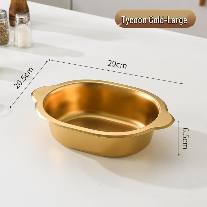 Korean Stainless Steel Oval Ramen Bowl & Salad Plate Combo for Cooking and Serving.