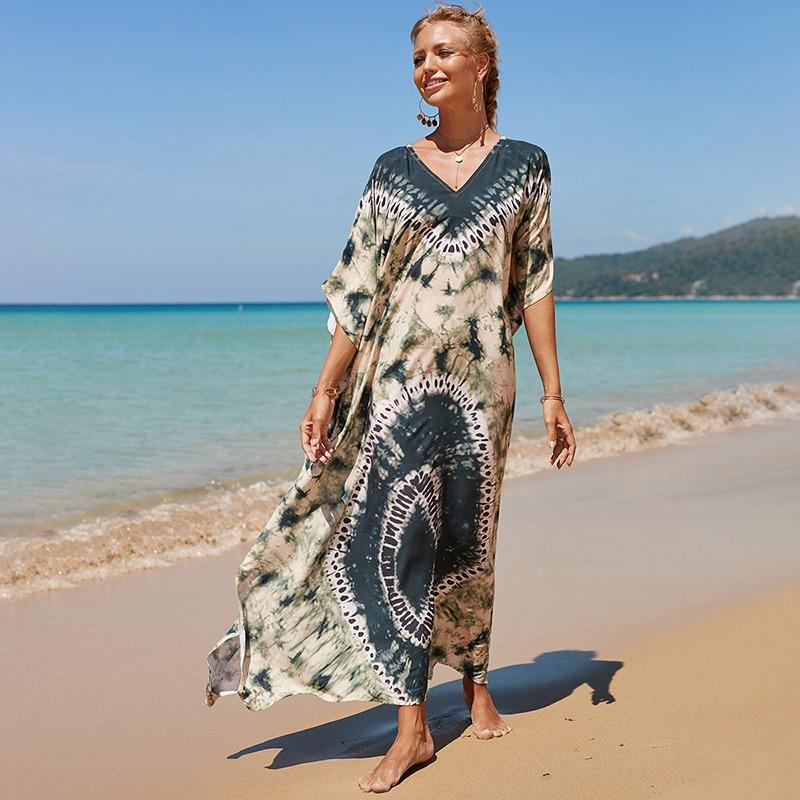 New Printed Robe Beach Resort Loose Plus Size Beach Dress Bikini Swimsuit Smock for Women